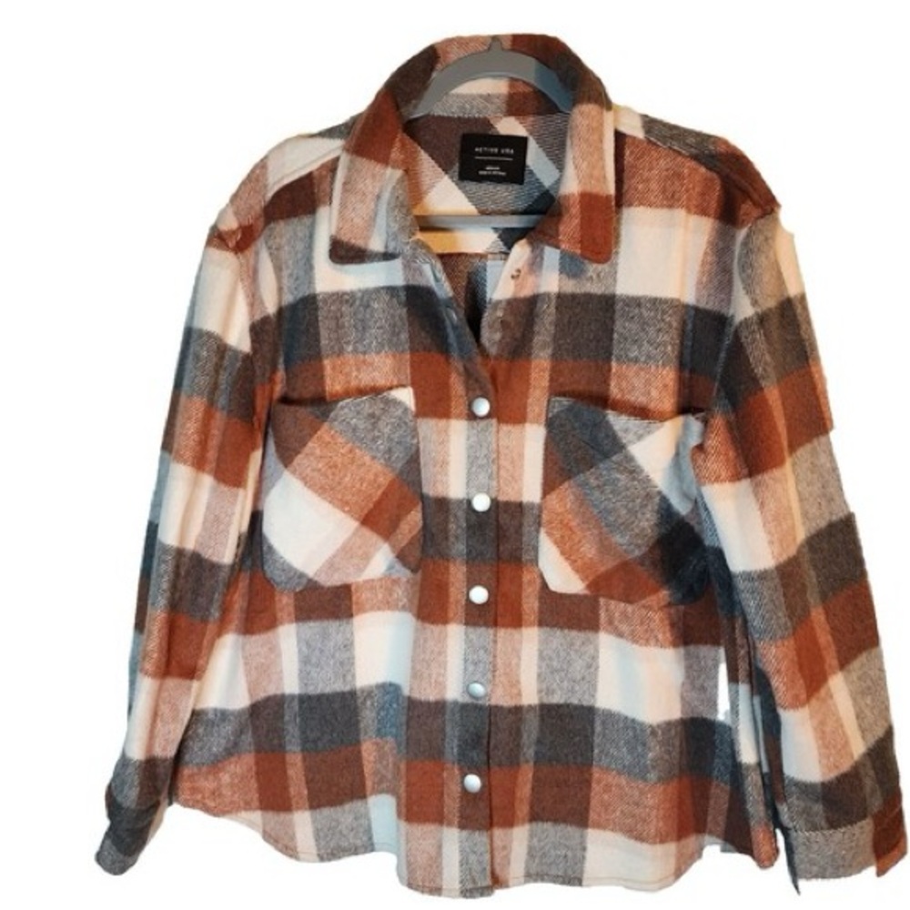 ACTIVE USA men's long-sleeve plaid polyester shirt